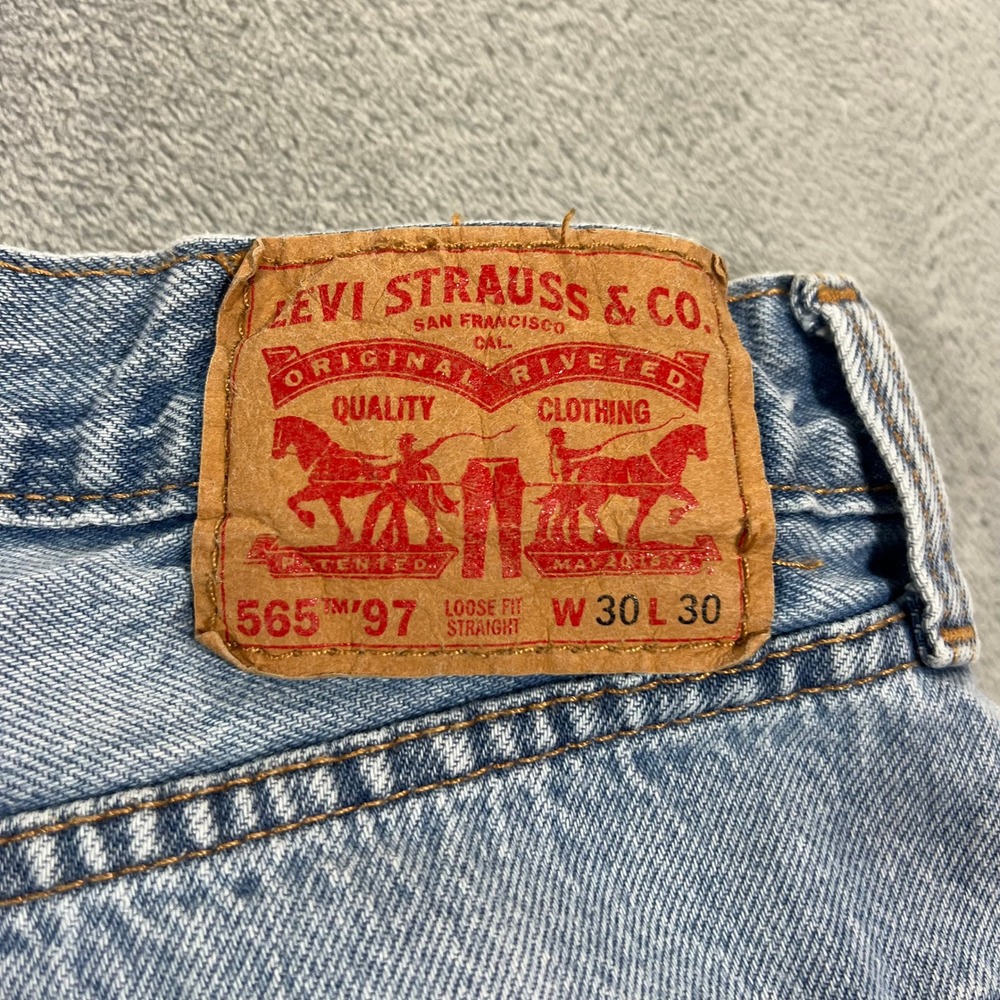 Levis 565 97 Loose Fit Straight Men 30x30 Light Wash Blue Cotton Jeans - Picture 6 of 14